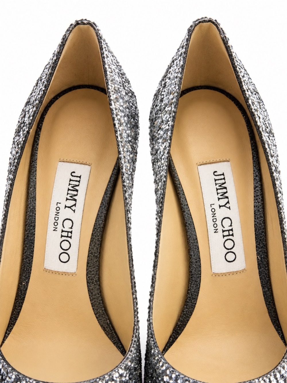 Jimmy Choo Silver Glitter Pointed Toe Pumps Heels Size 37 - Picture 3 of 6